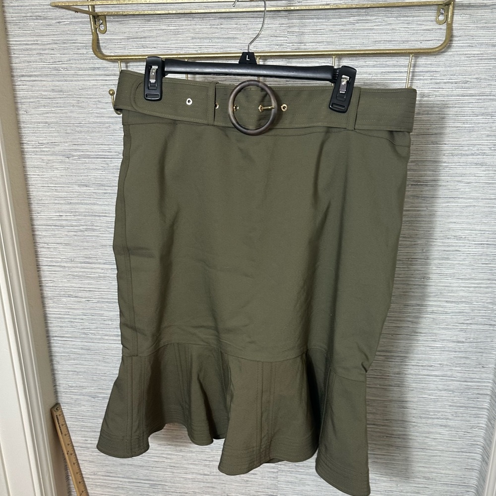 Calvin Klein green belted ruffled skirt
